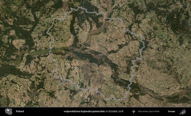 wojewodzz iki kujawsko-pomorskie. Polonya 'nın idari bölgesini, Ekim 2018' de çekilen Kopernik Nöbetçi karolarından oluşan bir uydu görüntüsüne göre özetledik.