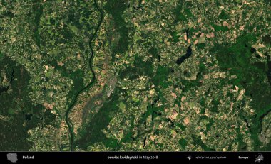 powiat kwidzynski. Copernicus Sentinel 'in Mayıs 2018' de çekilmiş uydu görüntüsü üzerine Polonya 'nın idari bölgesi.