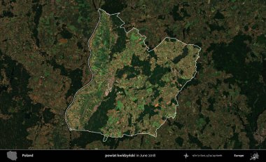 powiat kwidzynski. Polonya 'nın idari alanı, Haziran 2018' de çekilen Kopernik Nöbetçi karolarından oluşan koyu renkli bir uydu görüntüsüyle vurgulandı ve özetlendi