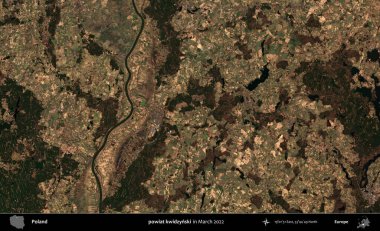 powiat kwidzynski. Copernicus Sentinel 'in Mart 2022' de çekilmiş uydu görüntüsü üzerine Polonya 'nın idari bölgesi.
