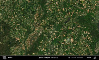 powiat kwidzynski. Copernicus Sentinel 'in Mayıs 2023' te çekilmiş uydu görüntüsü üzerine Polonya 'nın idari bölgesi.