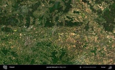 powiat lancucki. Copernicus Sentinel 'in Mayıs 2021' de çekilmiş uydu görüntüsü üzerine Polonya 'nın idari bölgesi.