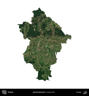 powiat lancucki. Polonya idari bölgesi, Haziran 2022 'de çekilen Kopernik Nöbetçi karolarından oluşan bir uydu görüntüsü üzerinde beyaza izole edildi.
