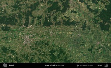 powiat lancucki. Copernicus Sentinel 'in Haziran 2022' de çekilmiş uydu görüntüsü üzerine Polonya 'nın idari bölgesi.