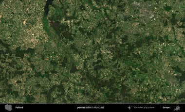 powiat laski. Copernicus Sentinel 'in Mayıs 2018' de çekilmiş uydu görüntüsü üzerine Polonya 'nın idari bölgesi.