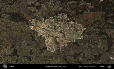 powiat leczynski. Polonya 'nın idari alanı, Nisan 2020' de çekilen Kopernik Nöbetçi karolarından oluşan koyu renkli bir uydu görüntüsü üzerine vurgulandı ve özetlendi
