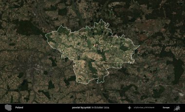 powiat leczynski. Polonya 'nın idari alanı, Ekim 2024' te çekilen Kopernik Nöbetçi karolarından oluşan koyu renkli bir uydu görüntüsü üzerine vurgulandı ve özetlendi