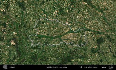 powiat leczycki. Mayıs 2018 'de çekilen Kopernik Nöbetçi karolarından oluşan bir uydu görüntüsü üzerine Polonya' nın idari bölgesinin ana hatlarını belirledik.