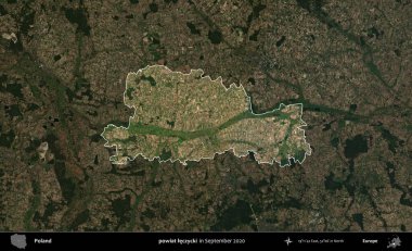 powiat leczycki. Polonya 'nın idari alanı, Eylül 2020' de çekilen Kopernik Nöbetçi karolarından oluşan koyu renkli bir uydu görüntüsü üzerine vurgulandı ve özetlendi