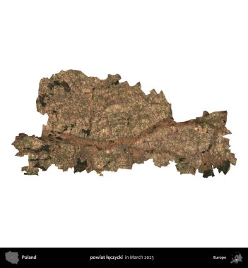 powiat leczycki. Polonya 'nın idari bölgesi, Mart 2023' te çekilen Kopernik Nöbetçi Fayanslarından oluşan bir uydu görüntüsüyle beyaza izole edildi.