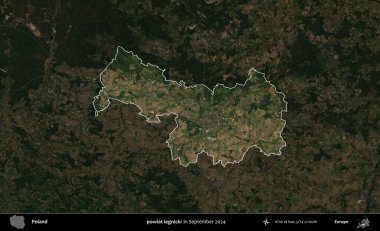 powiat legnicki. Polonya 'nın idari alanı, Eylül 2024' te çekilen Kopernik Nöbetçi karolarından oluşan koyu renkli bir uydu görüntüsü üzerine vurgulandı ve özetlendi