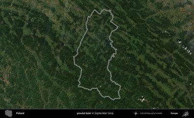 powiat leski. Eylül 2019 'da çekilen Kopernik Nöbetçi karolarından oluşan bir uydu görüntüsü üzerine Polonya' nın idari bölgesinin ana hatlarını çizdim.