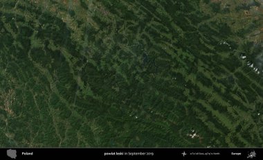 powiat leski. Eylül 2019 'da çekilen Kopernik Sentinel karolarından oluşan uydu görüntüsü üzerine Polonya' nın idari bölgesi