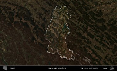 powiat leski. Polonya 'nın idari alanı, Nisan 2020' de çekilen Kopernik Nöbetçi karolarından oluşan koyu renkli bir uydu görüntüsü üzerine vurgulandı ve özetlendi