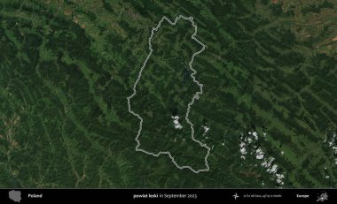 powiat leski. Eylül 2023 'te çekilen Copernicus Sentinel karolarından oluşan bir uydu görüntüsü üzerine Polonya' nın idari bölgesinin ana hatlarını belirledik.