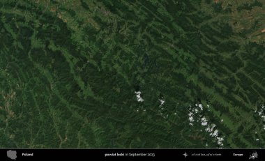 powiat leski. Eylül 2023 'te Copernicus Sentinel karolarından oluşan uydu görüntüsü üzerine Polonya' nın idari bölgesi