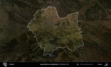 wojewodz2 malopolskie. Polonya 'nın idari alanı, Ekim 2021' de çekilen Kopernik Nöbetçi karolarından oluşan koyu renkli bir uydu görüntüsü üzerine vurgulandı ve özetlendi