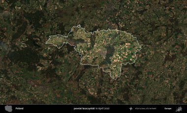 powiat leszczynski. Polonya 'nın idari alanı, Nisan 2020' de çekilen Kopernik Nöbetçi karolarından oluşan koyu renkli bir uydu görüntüsü üzerine vurgulandı ve özetlendi