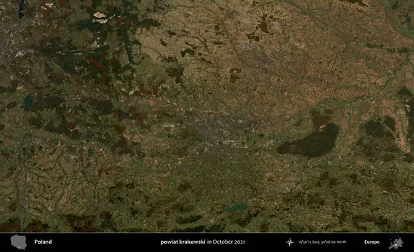 powiat krakowski. Polonya 'nın idari bölgesi, Ekim 2021' de çekilen Kopernik Sentinel karolarından oluşan bir uydu görüntüsü üzerine kurulmuştur.