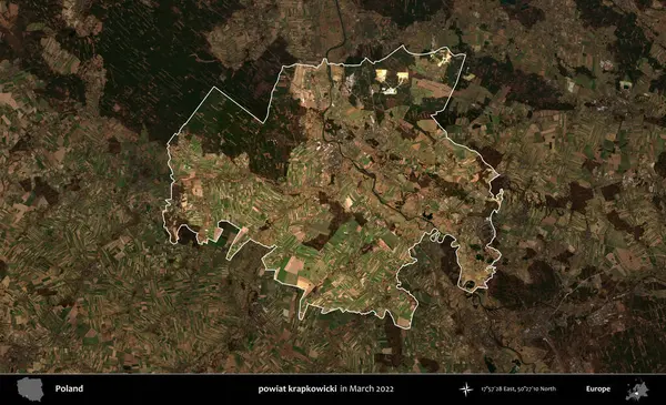 powiat krapkowicki. Polonya 'nın idari alanı, Mart 2022' de çekilen Kopernik Nöbetçi karolarından oluşan koyu renkli bir uydu görüntüsü üzerine vurgulandı ve özetlendi.
