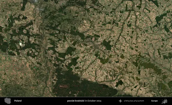 powiat krasnicki. Polonya 'nın idari bölgesi, Kopernik Sentinel' in Ekim 2024 'te çekilmiş uydu görüntüsü üzerine kurulmuştur.