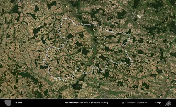 powiat krasnostawski. Eylül 2023 'te çekilen Copernicus Sentinel karolarından oluşan bir uydu görüntüsü üzerine Polonya' nın idari bölgesinin ana hatlarını belirledik.