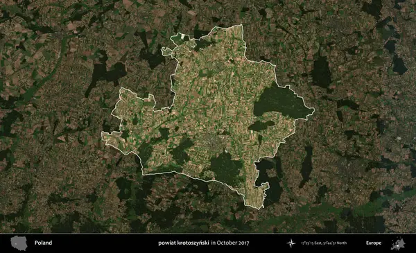 powiat krotoszynski. Polonya 'nın idari alanı, Ekim 2017' de çekilen Kopernik Nöbetçi karolarından oluşan koyu renkli bir uydu görüntüsü üzerine vurgulandı ve özetlendi