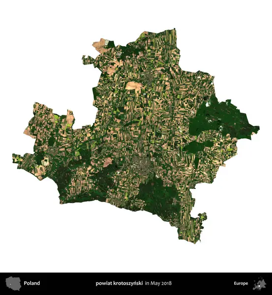 powiat krotoszynski. Polonya 'nın idari bölgesi, Mayıs 2018' de çekilen Kopernik Nöbetçi Fayanslarından oluşan bir uydu görüntüsü üzerinde beyaza izole edildi.