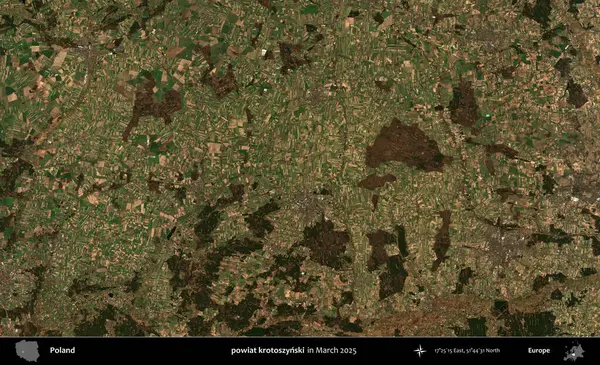 powiat krotoszynski. Copernicus Sentinel 'in Mart 2025' te çekilmiş uydu görüntüsü üzerine Polonya 'nın idari bölgesi