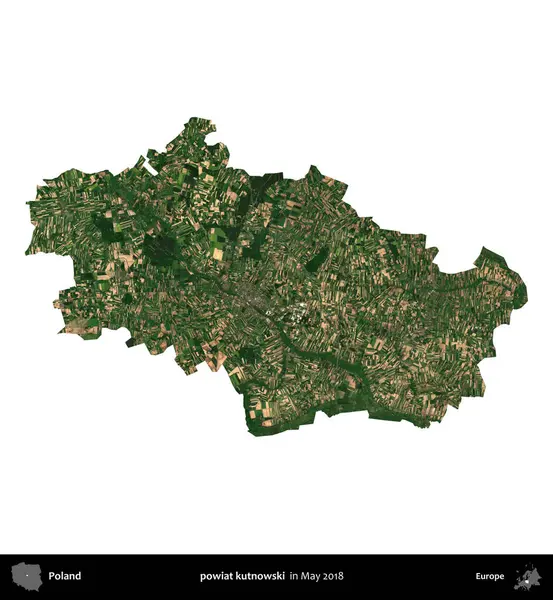 powiat kutnowski. Polonya 'nın idari bölgesi, Mayıs 2018' de çekilen Kopernik Nöbetçi Fayanslarından oluşan bir uydu görüntüsü üzerinde beyaza izole edildi.