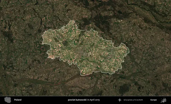 powiat kutnowski. Polonya 'nın idari alanı, Nisan 2019' da çekilen Kopernik Nöbetçi karolarından oluşan koyu renkli bir uydu görüntüsü üzerine vurgulandı ve özetlendi.