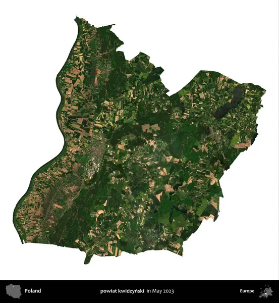 powiat kwidzynski. Polonya 'nın idari bölgesi, Mayıs 2023' te çekilen Kopernik Nöbetçi Fayanslarından oluşan bir uydu görüntüsüyle beyaza izole edildi.