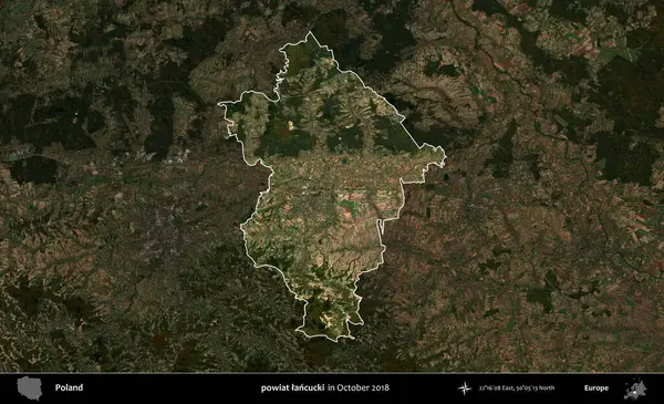 powiat lancucki. Polonya 'nın idari alanı, Ekim 2018' de çekilen Kopernik Nöbetçi karolarından oluşan koyu renkli bir uydu görüntüsü üzerine vurgulandı ve özetlendi
