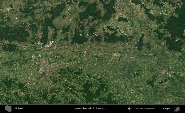 powiat lancucki. Copernicus Sentinel 'in Haziran 2022' de çekilmiş uydu görüntüsü üzerine Polonya 'nın idari bölgesi.