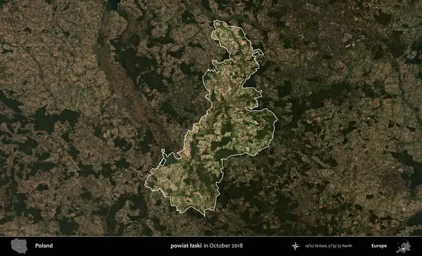 powiat laski. Polonya 'nın idari alanı, Ekim 2018' de çekilen Kopernik Nöbetçi karolarından oluşan koyu renkli bir uydu görüntüsü üzerine vurgulandı ve özetlendi