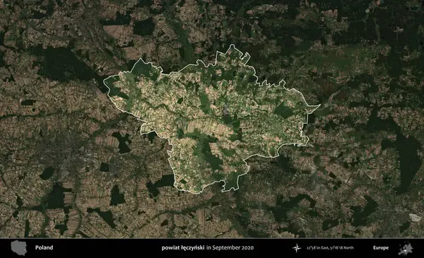 powiat leczynski. Polonya 'nın idari alanı, Eylül 2020' de çekilen Kopernik Nöbetçi karolarından oluşan koyu renkli bir uydu görüntüsü üzerine vurgulandı ve özetlendi