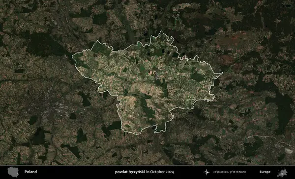 powiat leczynski. Polonya 'nın idari alanı, Ekim 2024' te çekilen Kopernik Nöbetçi karolarından oluşan koyu renkli bir uydu görüntüsü üzerine vurgulandı ve özetlendi