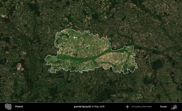 powiat leczycki. Polonya 'nın idari alanı, Mayıs 2018' de çekilen Kopernik Nöbetçi karolarından oluşan koyu renkli bir uydu görüntüsüyle vurgulandı ve özetlendi
