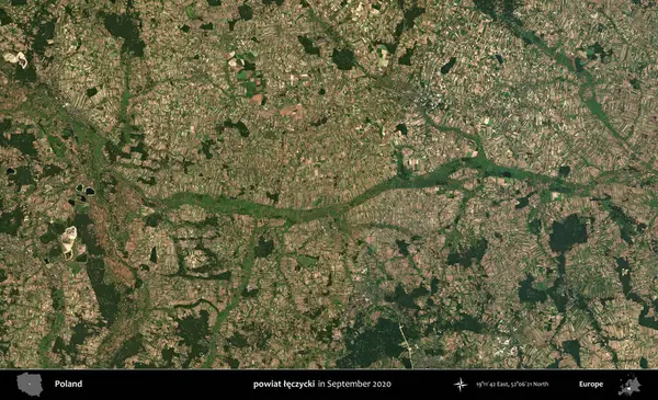 powiat leczycki. Eylül 2020 'de Copernicus Sentinel karolarından oluşan bir uydu görüntüsü üzerine Polonya' nın idari bölgesi