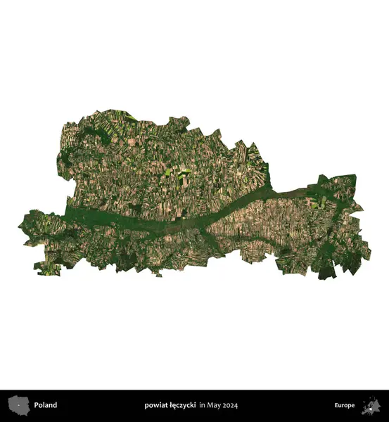 powiat leczycki. Polonya 'nın idari bölgesi, Mayıs 2024' te çekilen Kopernik Nöbetçi Fayanslarından oluşan bir uydu görüntüsü üzerinde beyaza izole edildi.