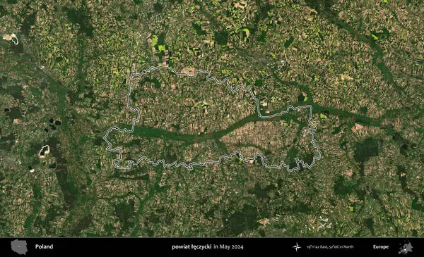 powiat leczycki. Mayıs 2024 'te çekilen Kopernik Nöbetçi karolarından oluşan bir uydu görüntüsünde Polonya' nın idari bölgesinin ana hatları belirlendi