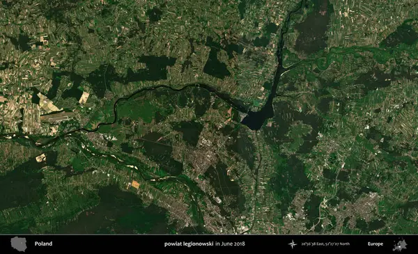 Powiat Lejyononowski. Copernicus Sentinel 'in Haziran 2018' de çekilmiş uydu görüntüsü üzerine Polonya 'nın idari bölgesi