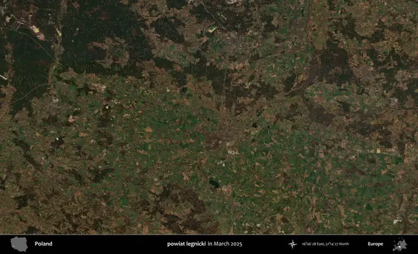 powiat legnicki. Copernicus Sentinel 'in Mart 2025' te çekilmiş uydu görüntüsü üzerine Polonya 'nın idari bölgesi