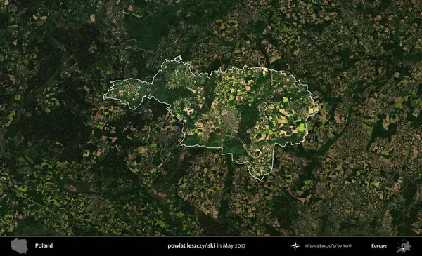 powiat leszczynski. Polonya 'nın idari alanı, Mayıs 2017' de çekilen Kopernik Nöbetçi karolarından oluşan koyu renkli bir uydu görüntüsü üzerinde vurgulandı ve özetlendi.