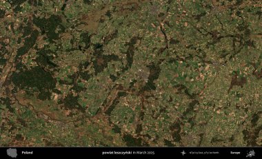 powiat leszczynski. Copernicus Sentinel 'in Mart 2025' te çekilmiş uydu görüntüsü üzerine Polonya 'nın idari bölgesi