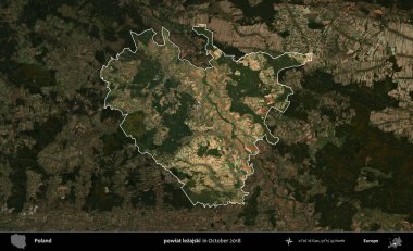 powiat lezajski. Polonya 'nın idari alanı, Ekim 2018' de çekilen Kopernik Nöbetçi karolarından oluşan koyu renkli bir uydu görüntüsü üzerine vurgulandı ve özetlendi