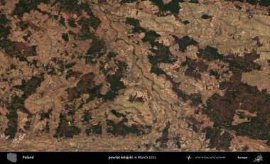 powiat lezajski. Copernicus Sentinel 'in Mart 2022' de çekilmiş uydu görüntüsü üzerine Polonya 'nın idari bölgesi.