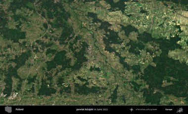 powiat lezajski. Copernicus Sentinel 'in Haziran 2022' de çekilmiş uydu görüntüsü üzerine Polonya 'nın idari bölgesi.