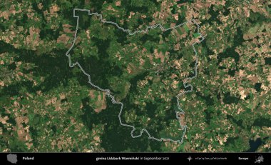 gmina Lidzbark Warminski. Eylül 2021 'de çekilen Copernicus Sentinel karolarından oluşan bir uydu görüntüsü üzerine Polonya' nın idari bölgesinin ana hatlarını belirledik.