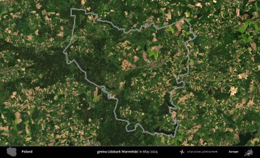 gmina Lidzbark Warminski. Mayıs 2024 'te çekilen Kopernik Nöbetçi karolarından oluşan bir uydu görüntüsünde Polonya' nın idari bölgesinin ana hatları belirlendi